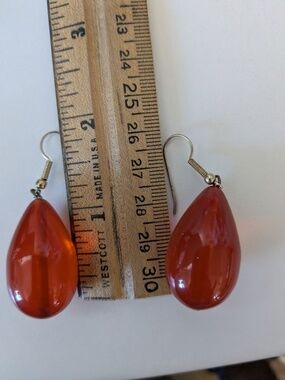 Chunky Orange Vintage Bakelite Teardrop Shaped Earrings